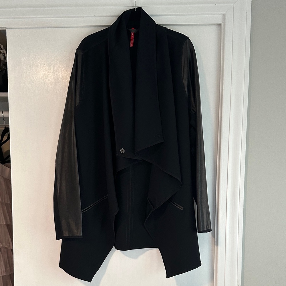 SPANX Black Waterfall Blazer with Leather Sleeves